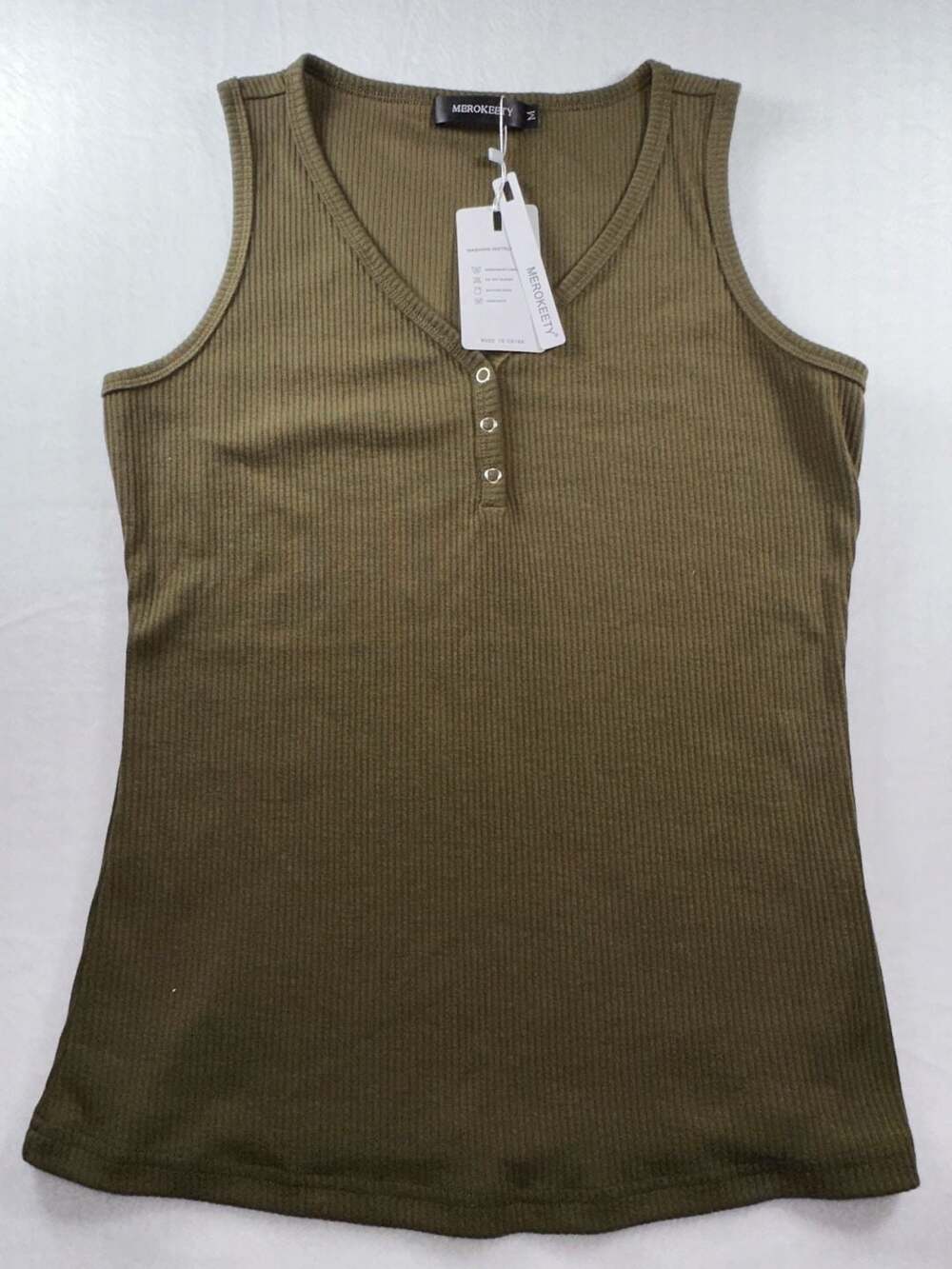 MEROKEETY Women's Ribbed Henley Tank Top Button Down Sleeveless Shirt